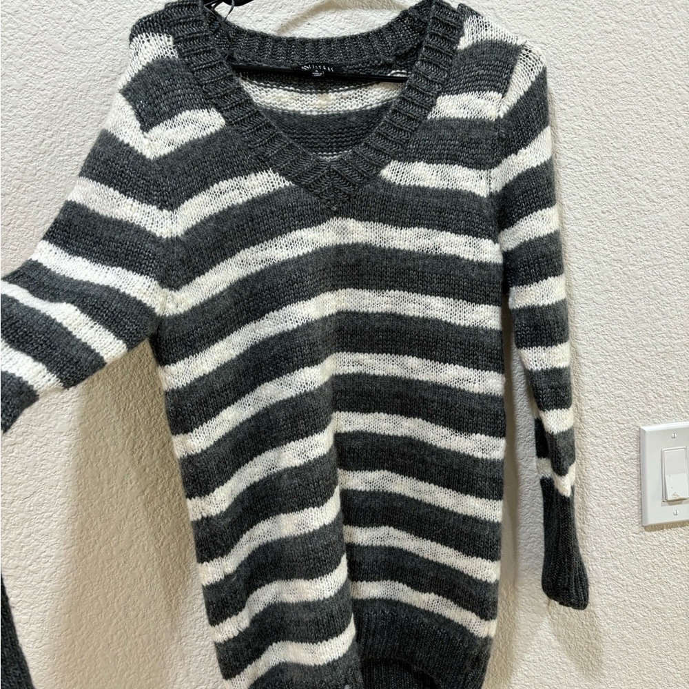 Gray & Cream Striped Knit Sweater • NWOT • Size Small • Boutique Find